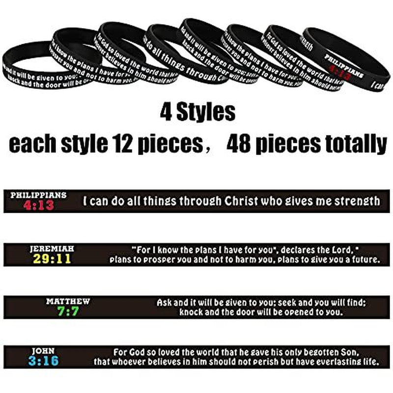 Inspirational Bible Verses Religious Christian Silicone Rubber Bracelets, 48 Pcs