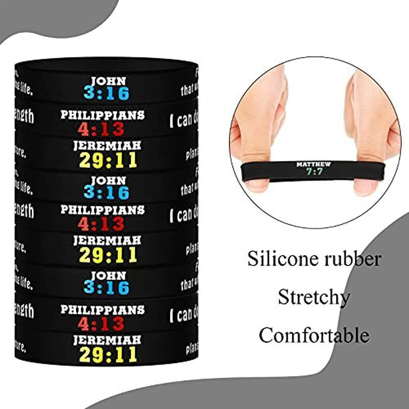 Inspirational Bible Verses Religious Christian Silicone Rubber Bracelets, 48 Pcs