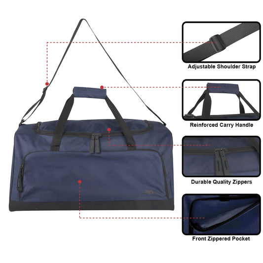 24 Inch 55 Liter Weekender Overnight Duffel Shoulder Bag for Men, Women, Teens, Gym, Travel, Sports and Recreation in Navy Blue
