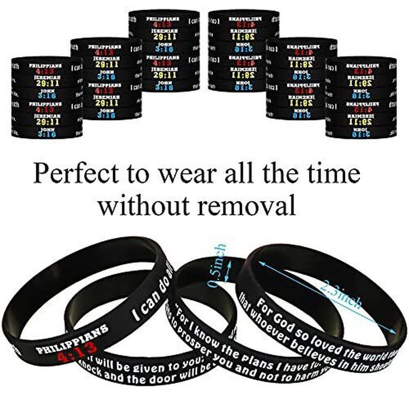 Inspirational Bible Verses Religious Christian Silicone Rubber Bracelets, 48 Pcs