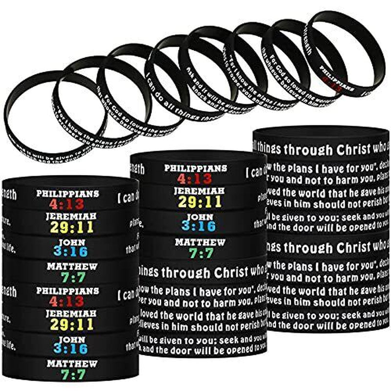 Inspirational Bible Verses Religious Christian Silicone Rubber Bracelets, 48 Pcs