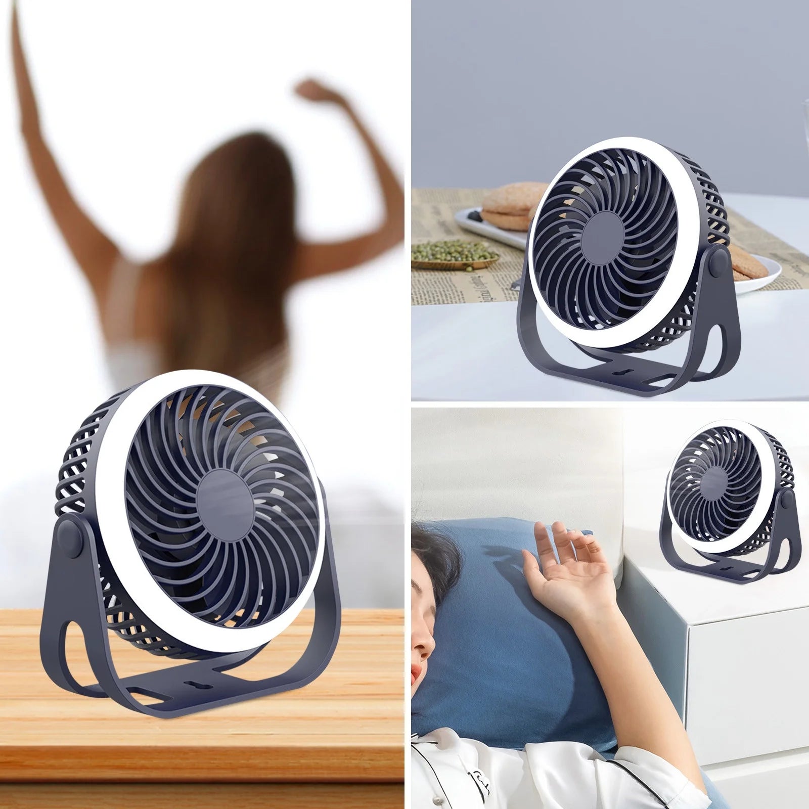 Bedside Fans Mini Fan Outdoor Portable Desktop Fan with Night Light High Wind Silent Charging Small Fan Portable Fans Small Fans Table Fans Fans Blue