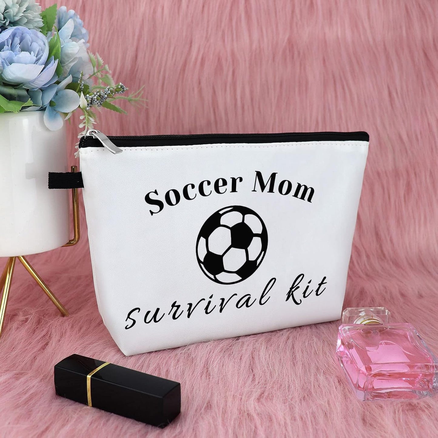 Soccer Mom Gift Makeup Bag Soccer Lover Gift for Women Mothers Day Gift Soccer Player Gift for Mom Thank You Gifts for Soccer Coach Cosmetic Bag Birthday Christmas Gift Travel Cosmetic Pouch