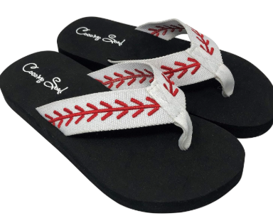 Baseball Flip Flops | Embroidered Slippers for Women | Baseball Mom Sandals