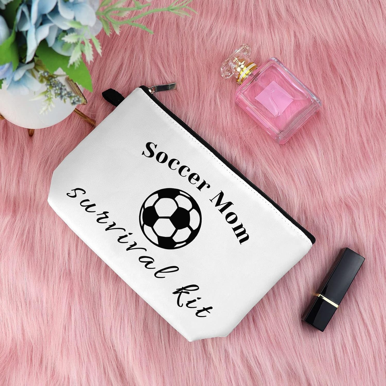 Soccer Mom Gift Makeup Bag Soccer Lover Gift for Women Mothers Day Gift Soccer Player Gift for Mom Thank You Gifts for Soccer Coach Cosmetic Bag Birthday Christmas Gift Travel Cosmetic Pouch
