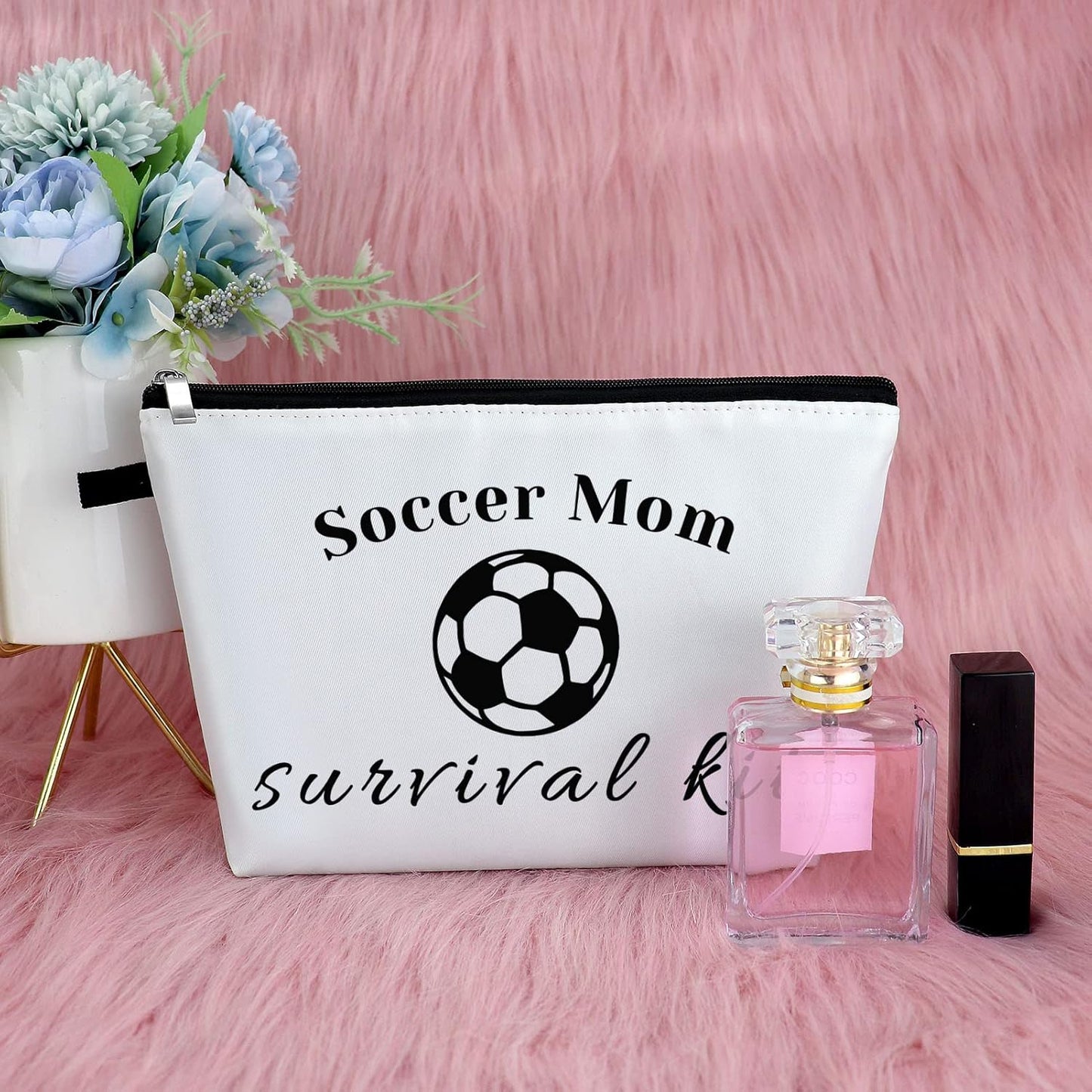 Soccer Mom Gift Makeup Bag Soccer Lover Gift for Women Mothers Day Gift Soccer Player Gift for Mom Thank You Gifts for Soccer Coach Cosmetic Bag Birthday Christmas Gift Travel Cosmetic Pouch