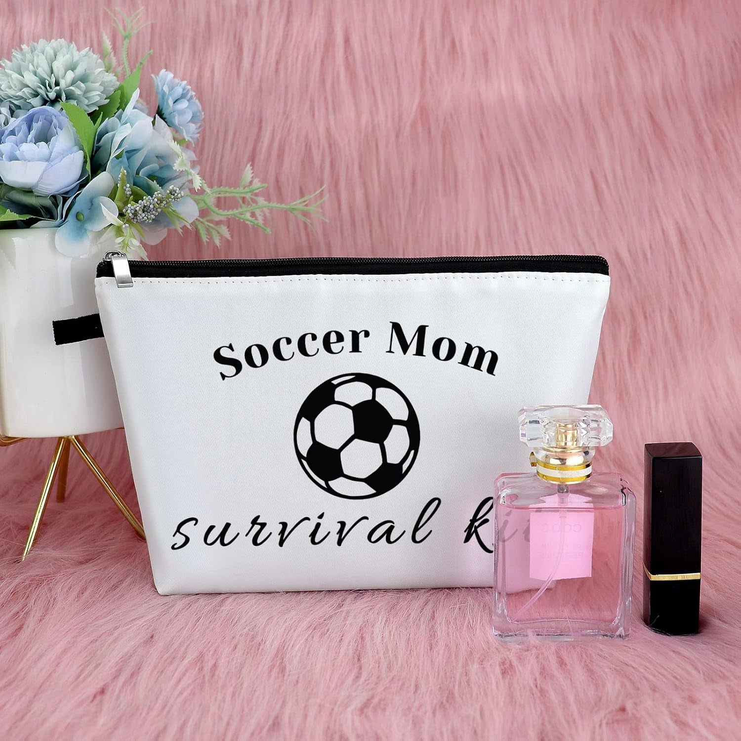 Soccer Mom Gift Makeup Bag Soccer Lover Gift for Women Mothers Day Gift Soccer Player Gift for Mom Thank You Gifts for Soccer Coach Cosmetic Bag Birthday Christmas Gift Travel Cosmetic Pouch