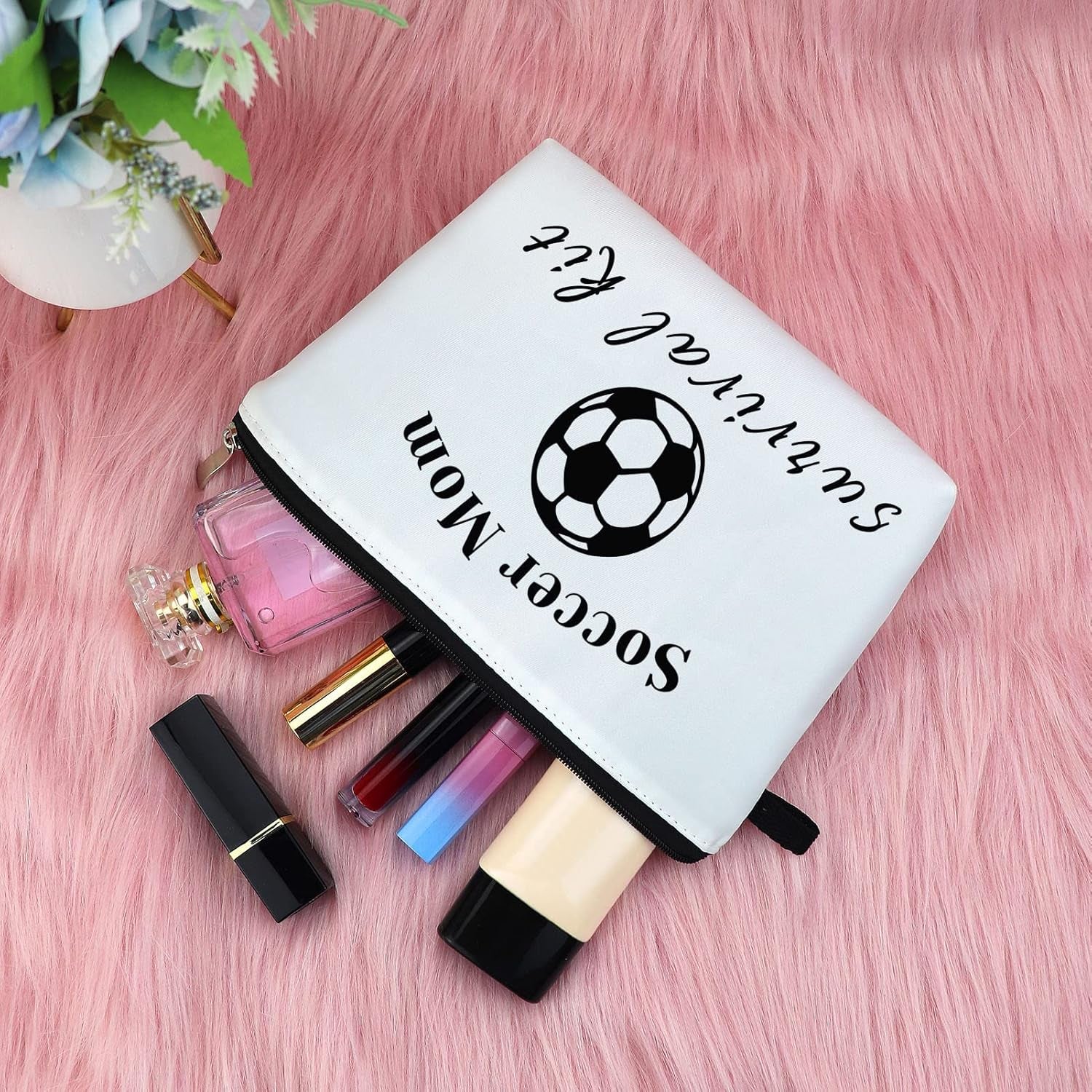 Soccer Mom Gift Makeup Bag Soccer Lover Gift for Women Mothers Day Gift Soccer Player Gift for Mom Thank You Gifts for Soccer Coach Cosmetic Bag Birthday Christmas Gift Travel Cosmetic Pouch